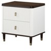 Gulches Nightstand, 27 Inch Tall, White - Veneered with Walnut - Hued Tabletop, 2 Drawers, Supported by Wooden Legs - 2 of 4