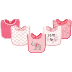 Hudson Baby Infant Girl Cotton Bibs 5pk, Elephant, One Size - 1 of 1
