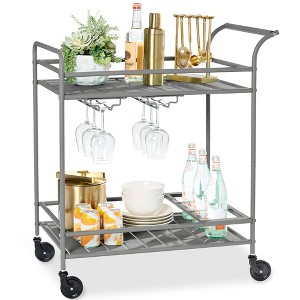 Best Choice Products 2-Tier Rolling Bar Cart Indoor/Outdoor w/ Storage Shelves, Wine Rack, Lockable Wheels - 1 of 4