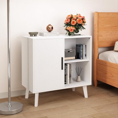 Kitchen Storage Cabinet, Modern Farmhouse Bedside Table with Storage, Floor Sideboard Buffet for Living Room, Dining Room, Bedroom, White