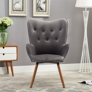 Doarnin Contemporary Silky Velvet Tufted Button Back Accent Chair - 1 of 4