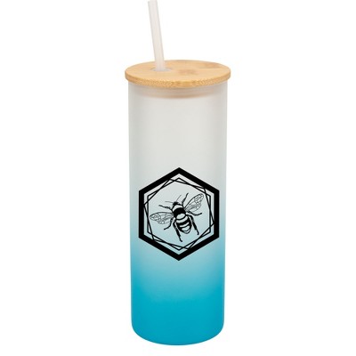 Elanze Designs Hexagon Honey Queen Bumble Bee Wrap-Around Design 25 Ounce Frosted Gradient Glass On-The-Go Coffee Travel Skinny Tumbler Mug Cup,