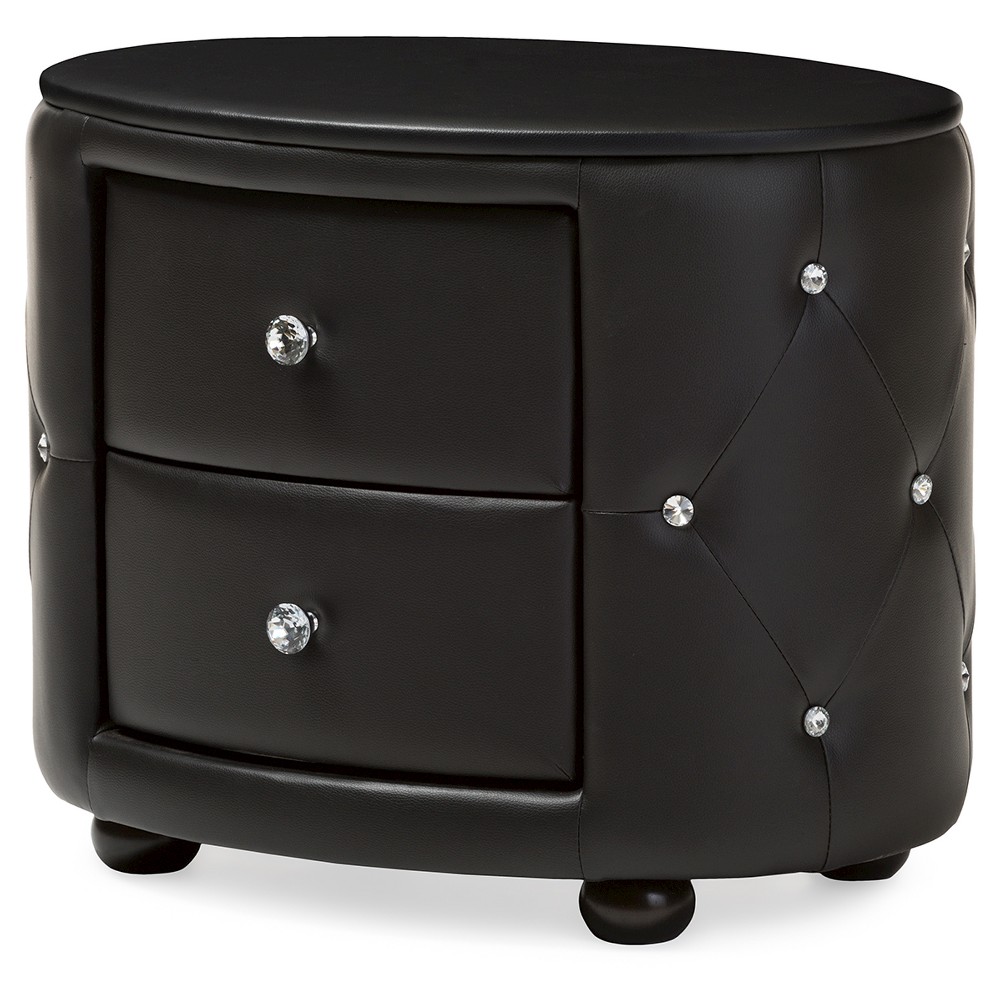 Photos - Storage Сabinet Davina Hollywood Glamour Style Oval 2-Drawer Faux Leather Upholstered Nigh