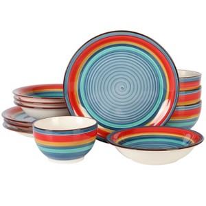 Gibson Home Rainbow 12 Piece Stoneware Dinnerware Set in Blue Multi - 1 of 4
