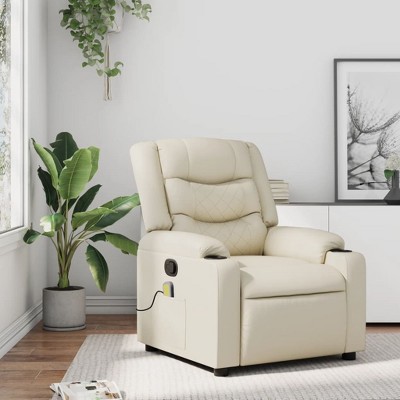 vidaXL Massage Recliner Chair - Cream Faux Leather Manual Reclining Lounger With Vibration Massage Points, Cup Holders, Side Pocket