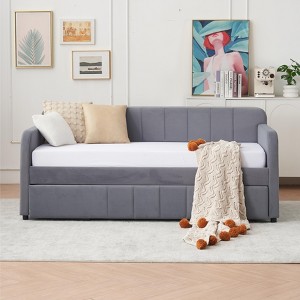 GDFStudio Tira Modern 2-Seater Convertible Velvet Upholstered Sofa Bed with Trundle - 1 of 4