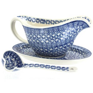 Blue Rose Polish Pottery 239-561 Ceramika Artystyczna Gravy Boat with Ladle - 1 of 1