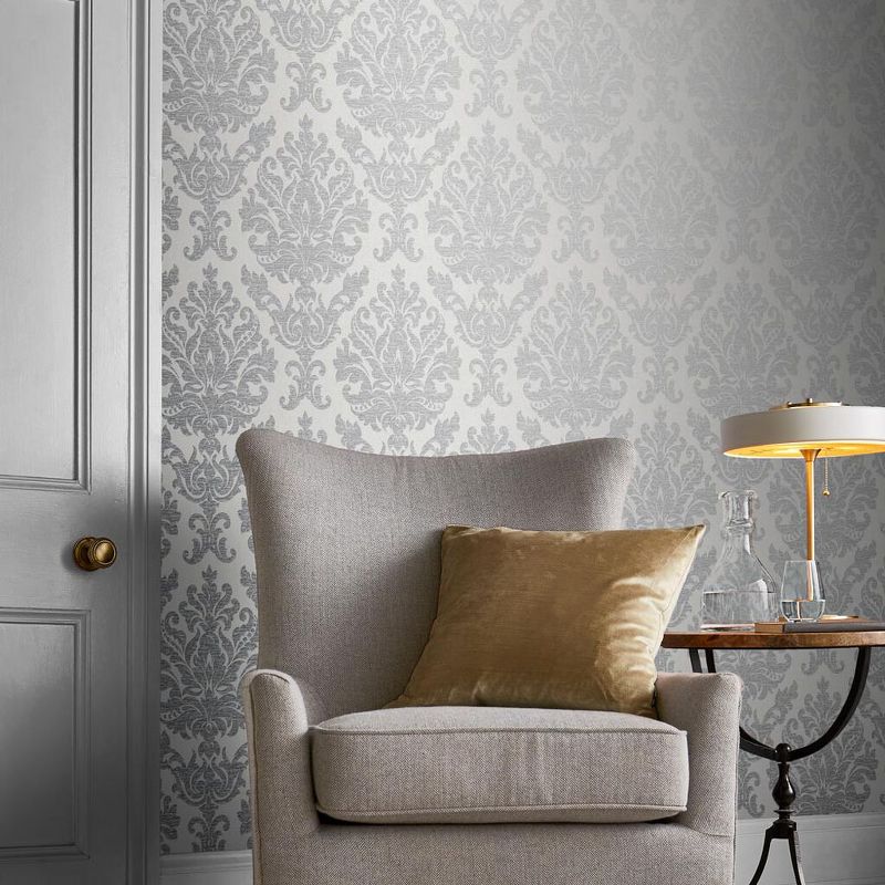 Antique Gris Grey Damask Paste the Wall Wallpaper, 2 of 5
