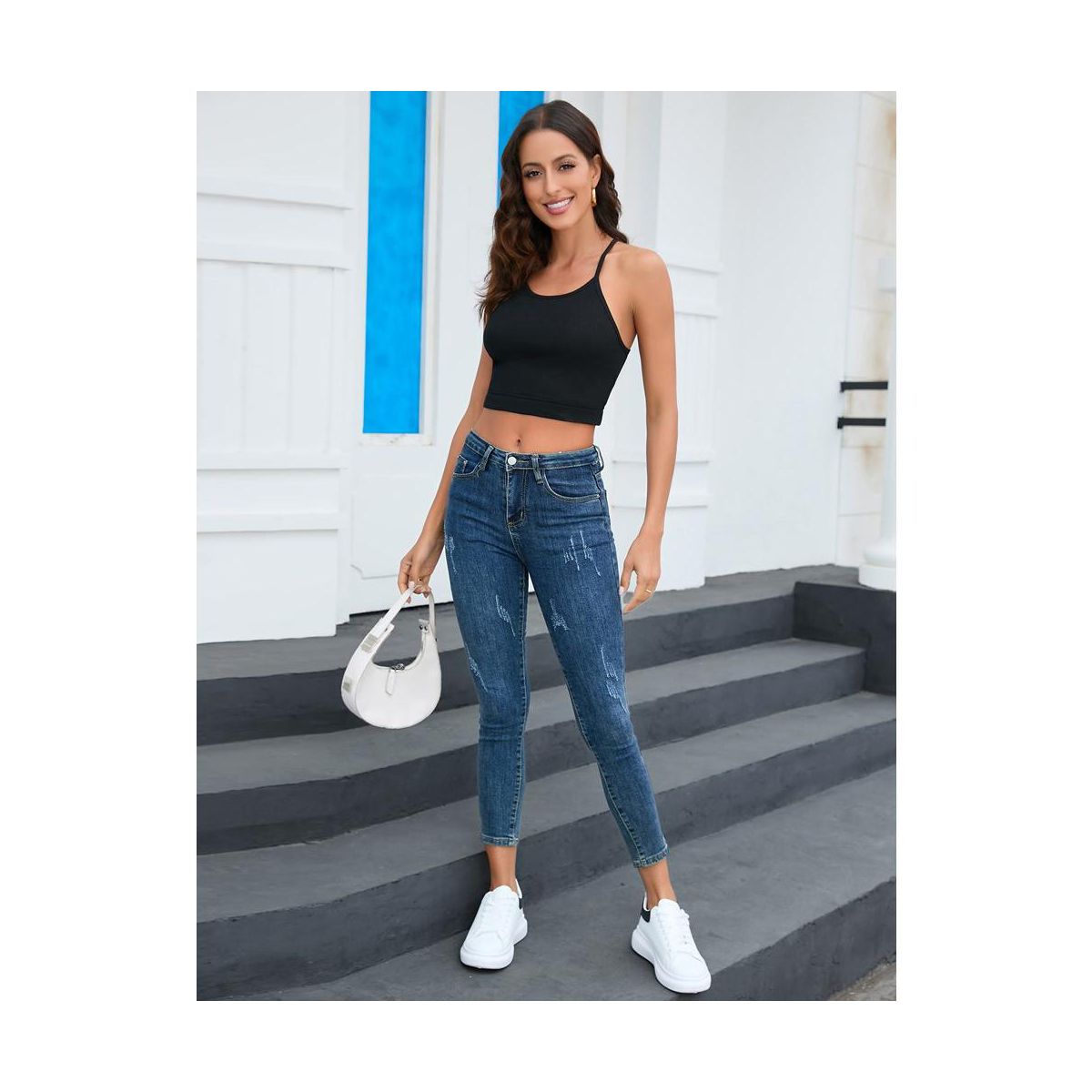 Womens Spaghetti Strap Camisole Tank Ribbed Cropped Basic Sleeveless Tops Sports Bra for Women Non Padding Yoga Bra Crop - thumbnail 6