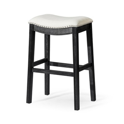 HomeRoots 31" White and Black Fabric and Solid Wood Backless Bar Height Bar Chair