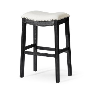 HomeRoots 31" White and Black Fabric and Solid Wood Backless Bar Height Bar Chair - 1 of 4