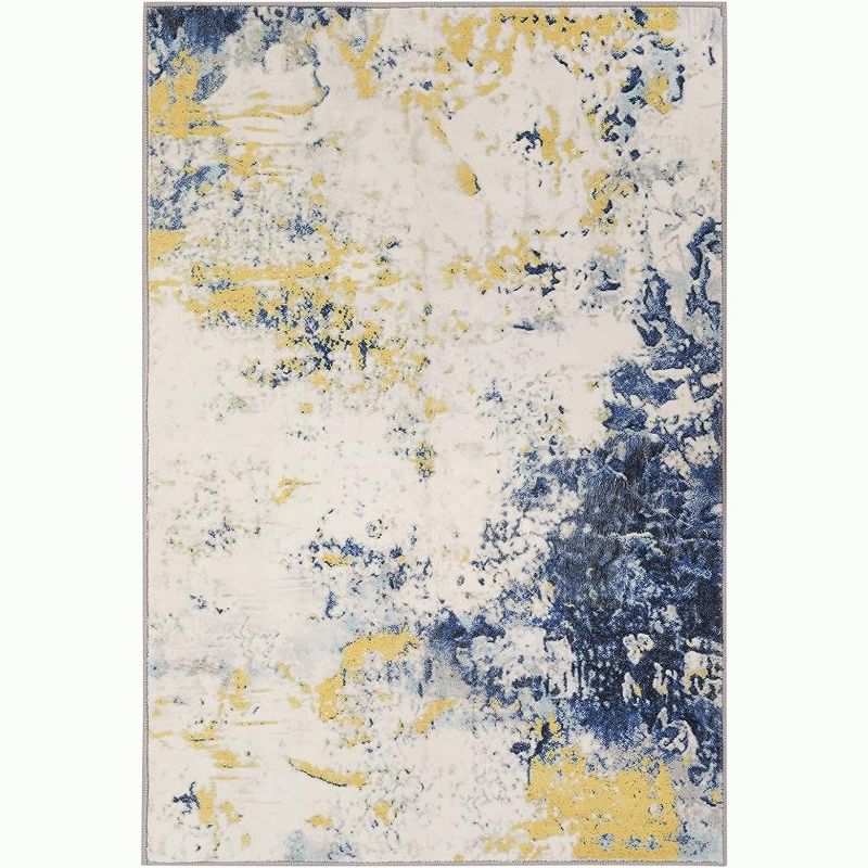 Whizmax Abstract Modern Area Rug---Washable Foldable Soft Rugs with Non-Slip Backing,Non-Shedding Floor Mat (Yellow+Blue), 2 of 7