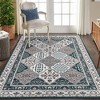 Vintage Tiled Area Rug Washable Persian Floral Rug Non-Slip Low Pile Rug - 3 of 4