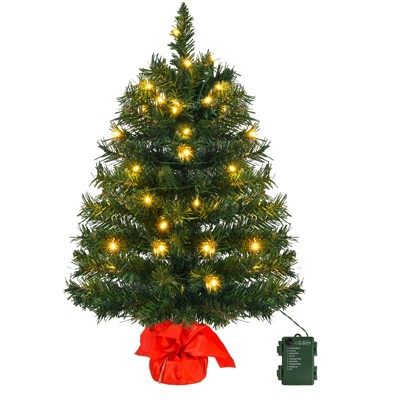 24" Pre-lit Artificial Mini Christmas Tree w/ Warm LED Lights and Cloth Bag Base