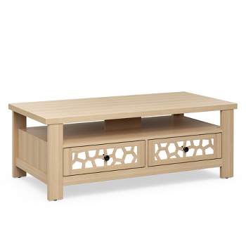 Costway Coffee Table with2 Drawers & Open Shelf Modern Rectangular Wood Living Room Table