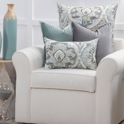 Ice Blue Velvet Square Throw Pillow with Cotton Flange