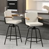 VECELO Bar Stools with Backs & Arms Set of 2, Counter Height Barstools Set with Tufted Upholstery & Footrest Ring, White/Brown - 2 of 4