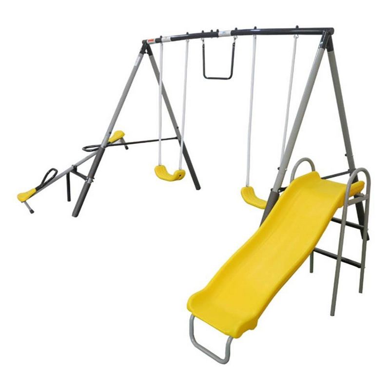 XDP Recreation The Titan Outdoor Backyard Toddler Playground Swing Set with Slide, 2 Swings, See-Saw, and Trapeze for Kids Ages 3 to 8 Years, 1 of 7
