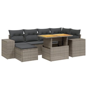 vidaXL Patio Sofa Set with Cushions Outdoor Furniture 7 Piece Poly Rattan - Gray without storage - 1 of 4