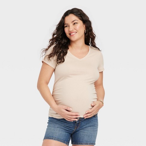 Short Sleeve V-neck Maternity T-shirt - Isabel Maternity By Ingrid & Isabel™  Beige L : Target