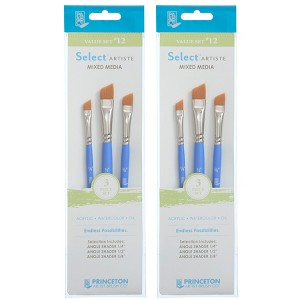 Princeton Select Artiste Brush Set No. 12, Synthetic Bristles, Short Handle Mixed Media Paintbrush, Jewel Blue, 3 Per Set, 2 Sets - 1 of 4