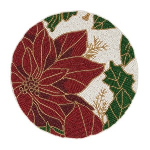 Saro Lifestyle Intricate Beaded Poinsettia Placemat (Set of 4), 14", Multicolored - 1 of 4