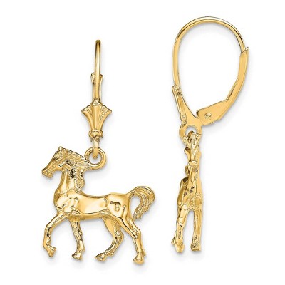 Black Bow Jewelry Polished 3D Horse Lever Back Earrings in 14k Yellow Gold
