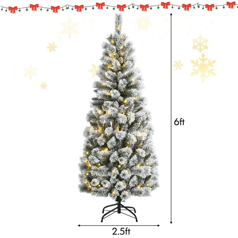 Costway 6FT Pre-Lit Hinged Christmas Tree Snow Flocked w/9 Modes Remote Control Lights, 3 of 11