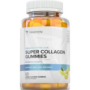Super Collagen Gummies, Collagen Type I & III Supplement for Healthy Hair, Skin, & Nails, Lemon Flavor, Vitauthority , 60ct - 1 of 4