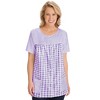 Collections Etc Seersucker Checkered Pattern Snap Front Top with Pockets, Lightweight Short-Sleeve Scoop Neckline Shirt - 4 of 4
