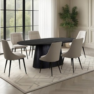 Royal Hampton Dining Table, 79 Inch Oblong Top with Tapered Pedestal Base, Sandblasted Black Mango Wood - 1 of 1