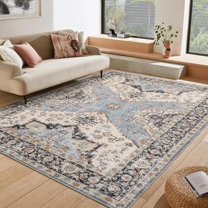 Classic Vintage Floral Rug, Thin Low Pile, Non Slip, Washable, Stain Resistant, Foldable Accent Carpet for Living Room Bedroom - 1 of 4