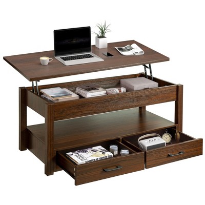 Hausource 41.7" Lift Top Coffee Table with Hidden Storage, 2 Drawers & Open Shelf