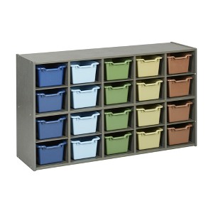 ECR4Kids Streamline 20 Cubby Tray Storage Cabinet with Scoop Front Storage Bins, 4x5, Grey Wash - 1 of 4