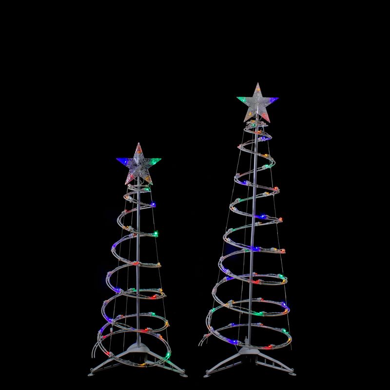 Northlight Set of 2 LED Lighted Multi-Color Outdoor Spiral Christmas Cone Trees 3', 4', 3 of 5