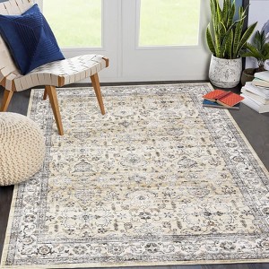 Large Area Rug  Washable Rugs Rugs Vintage Oriental Floral Carpet Low Pile Non-Shedding Floor Cover - 1 of 4