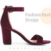 Perphy Women's Faux Velvet Ankle Buckle Strap High Chunky Heels Sandals - 4 of 4