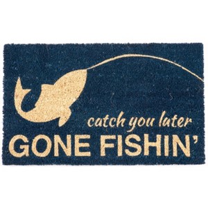1'4" x 2'4" Catch You Later, Gone Fishin' Indoor/Outdoor Coir Doormat Blue/Beige - Entryways: PVC Backed, Shake Clean - 1 of 4