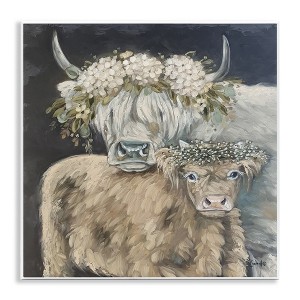 Stupell Industries Highland Cattle with Flower Garlands Wall Plaque Art, 12" x 12" - 1 of 4