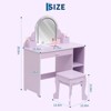Kids Vanity Desk  Princess Makeup Vanity Table w/LED Mirror & Stool - Toddler Wood Dressing Table Adjustable Lights, Storage (White/Pink/Purple) - 3 of 4
