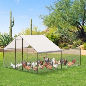 Large Metal Chicken Coop with Outdoor Pen –UV-Resistant Cover, PVC-Coated Wire Mesh, Lockable Door, 9.8' L x 6.6' W x 6.6' H - 1 of 4