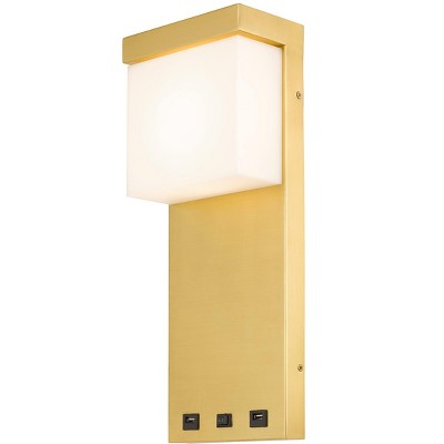 Gold Metal LED Wall Sconce with USB Ports