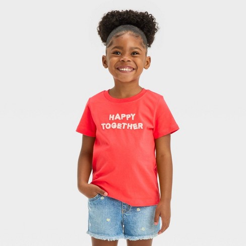 Toddler Girls' 'happy Together' Short Sleeve T-shirt - Cat & Jack™ Tangerine  5t : Target