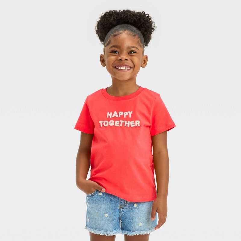 Toddler Girls' 'Happy Together' Short Sleeve T-Shirt - Cat & Jack™ Tangerine, 1 of 5