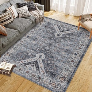 Washable Rugs Area Rug Bohemian Printed Carpet Boho Distressed Rug Low Pile Non-Slip Living Room Rug for Bedroom Office - 1 of 4