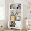 Homhougo White Bookshelf with LED Lights Farmhouse Bookcase with Doors Modern Storage Rack 3 Shelf Standing Bookshelves Wooden Display Shelf - 4 of 4