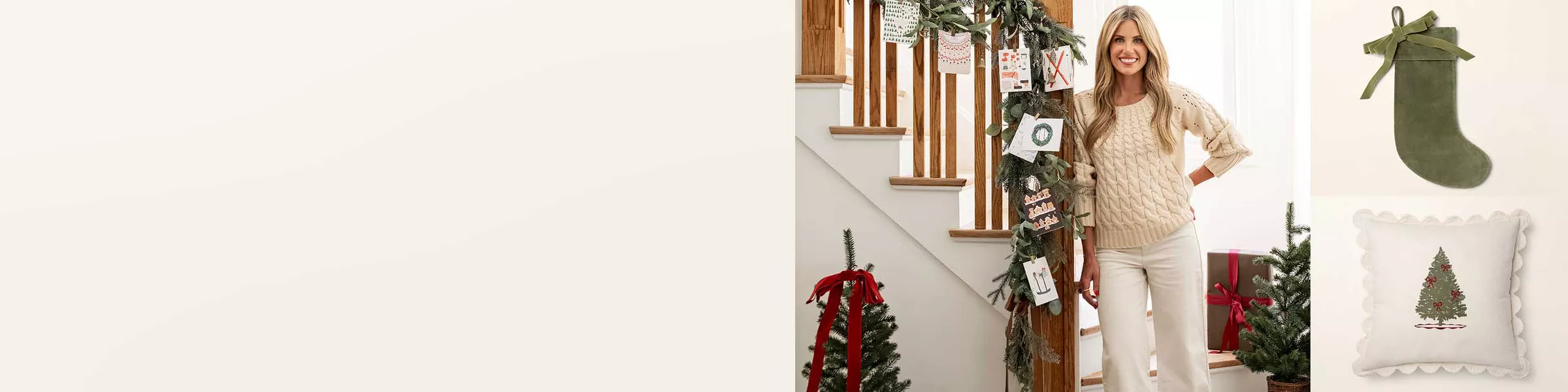 Shea McGee standing next to decorated banister