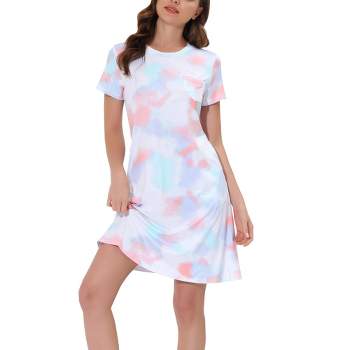 cheibear Women's Abstract Pajama Dress Nightgown with Pockets