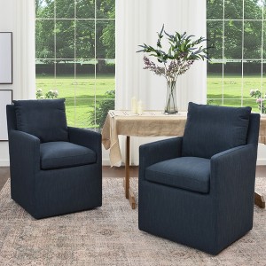 KINWELL 25" Performance Fabric Upholstered Rolling Dining Armchair, Set of 2 - 1 of 4