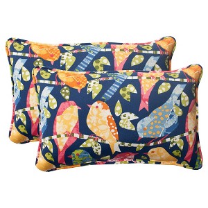 Outdoor 2-Piece Lumbar Toss Pillow Set - Blue/Orange Birds